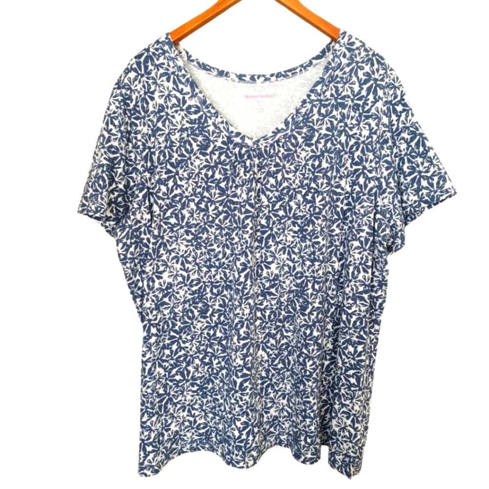 Woman Within Navy & White Floral Print Cotton Tunic Tee